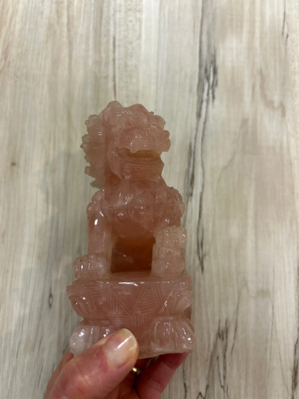 Vintage Carved Chinese Dark Rose Quartz Foo Dog image 5